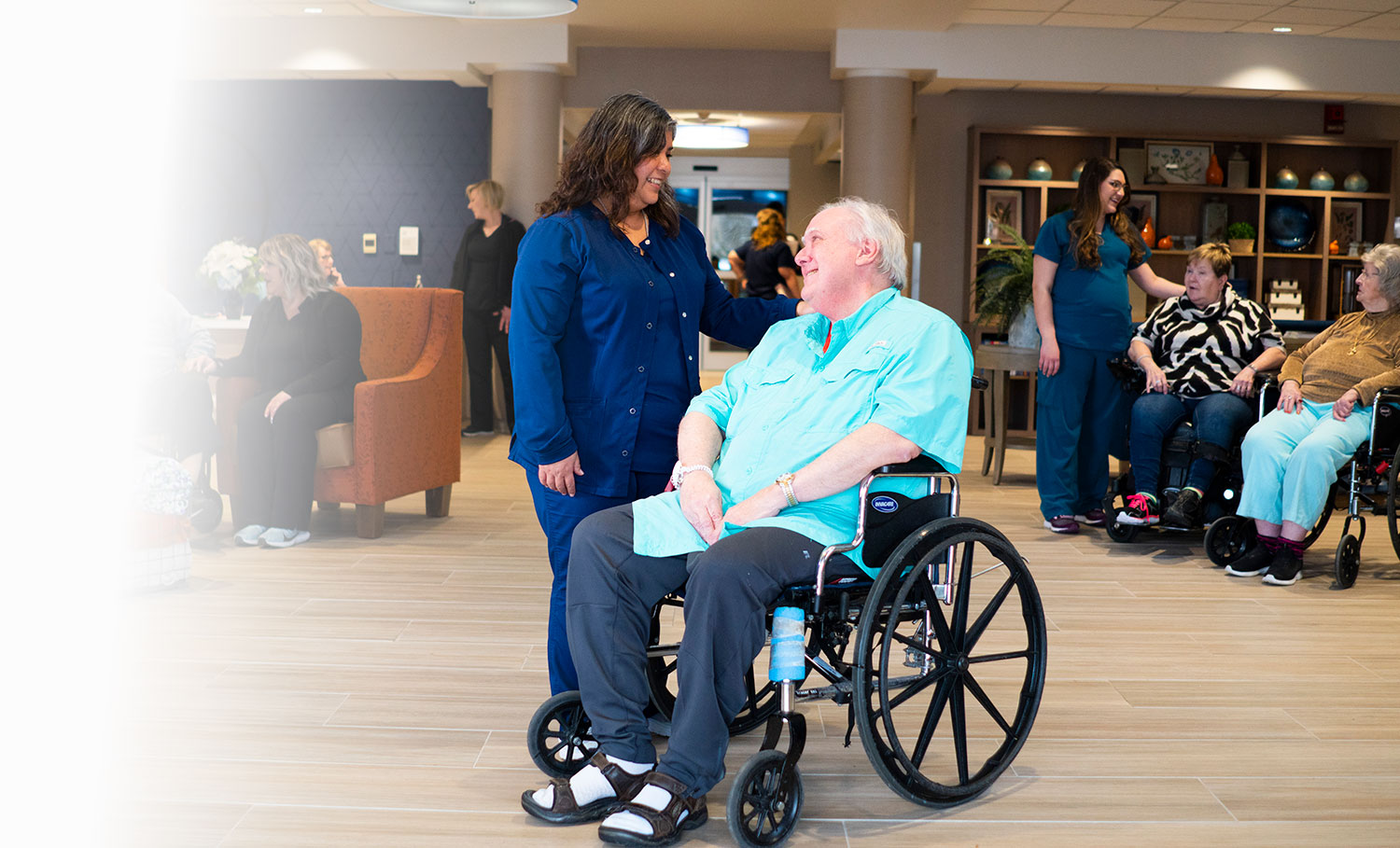 Lobby with caregivers and residents